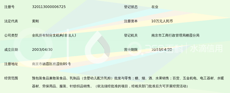 南京铅锌银矿综合服务经营公司华联超市栖霞加
