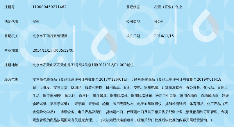 北京屈臣氏个人用品连锁商店有限公司石景山第