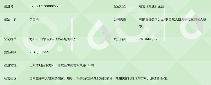 烟台交运国际旅行社有限责任公司海阳分公司