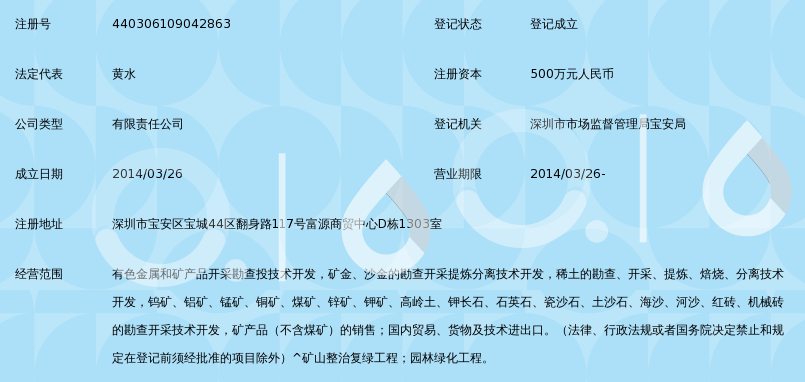 深圳市中土五矿稀土矿业开发有限公司