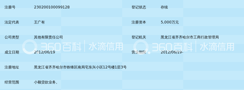 齐齐哈尔市铁锋区中信小额贷款有限责任公司
