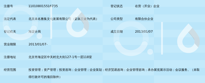 北京未名雅集燕园创业投资管理中心(有限合伙