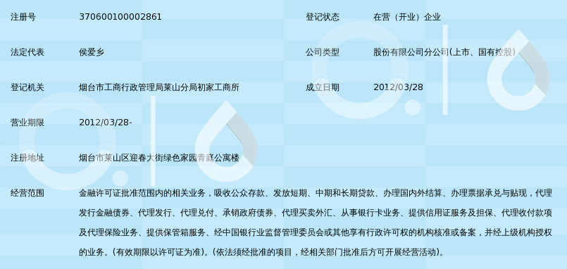 中国工商银行股份有限公司烟台莱山新区支行
