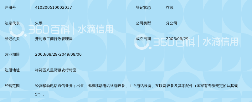 中国移动通信集团河南有限公司开封市祥符区八