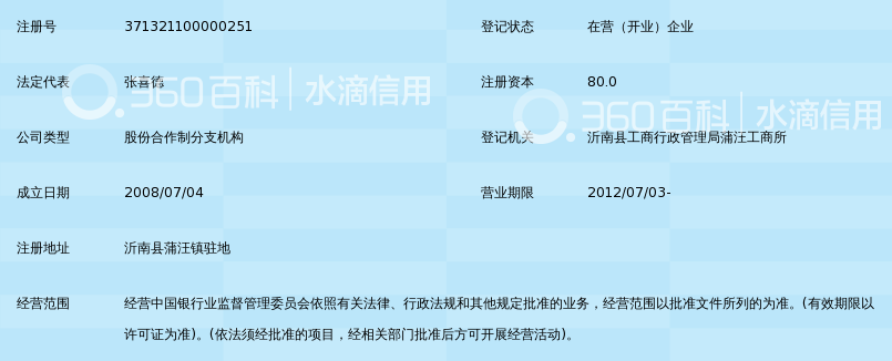 沂南县农村信用合作联社蒲汪信用社