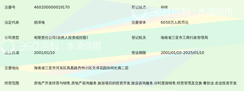 三亚天泽实业投资发展有限公司